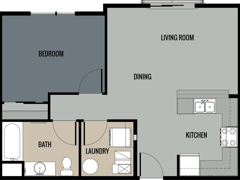 1x1 508 square foot floor plan at The Edge Flats on Seward Apartments in Grand Rapids, MI